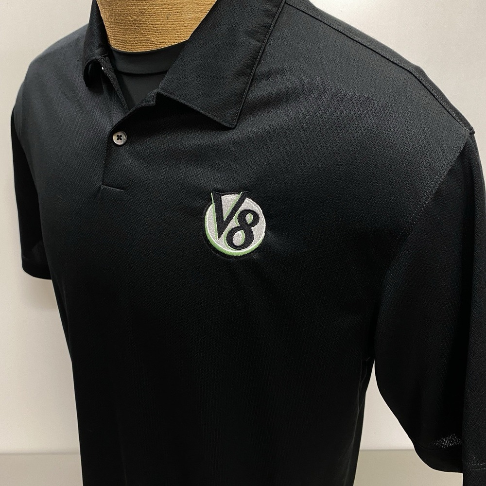 NWT Nike Golf V8 Logo Men's L Dri-Fit Black Short Sleeve Polo Shirt Style 373749